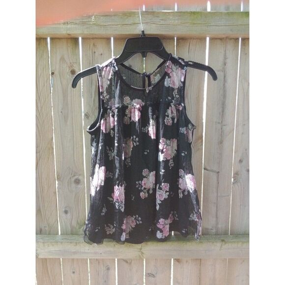 Black & Pink floral sheer/solid top junior's medium 7/9 - Picture 1 of 8